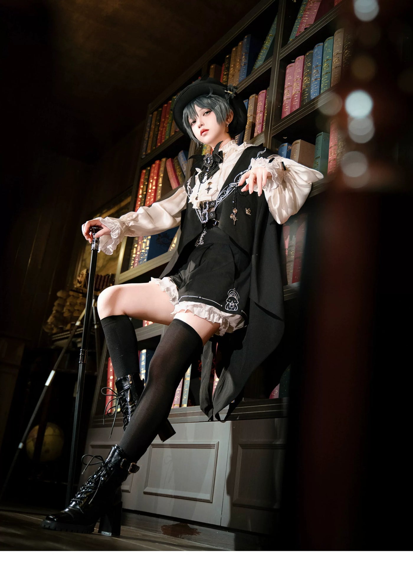 Letters from Unknown Star - Bunny Ear Meteorite - Embroidered Ouji Lolita Set, Hooded Vest