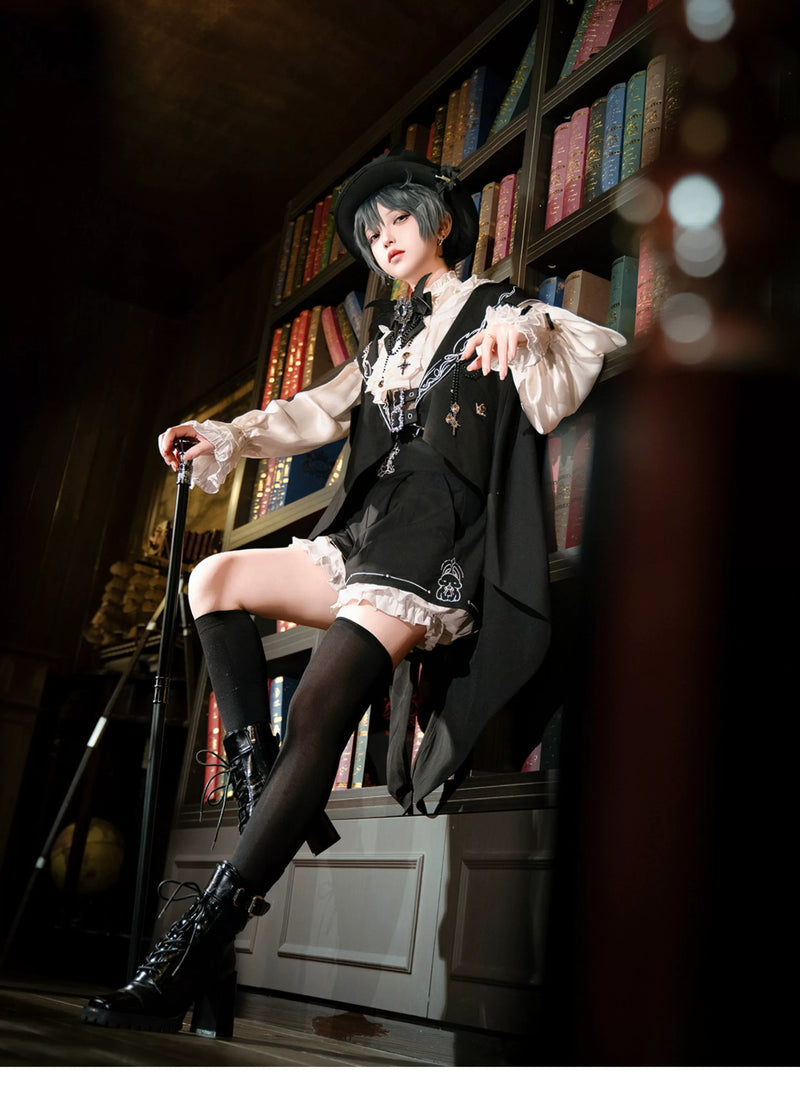 Letters from Unknown Star - Bunny Ear Meteorite - Embroidered Ouji Lolita Set, Hooded Vest