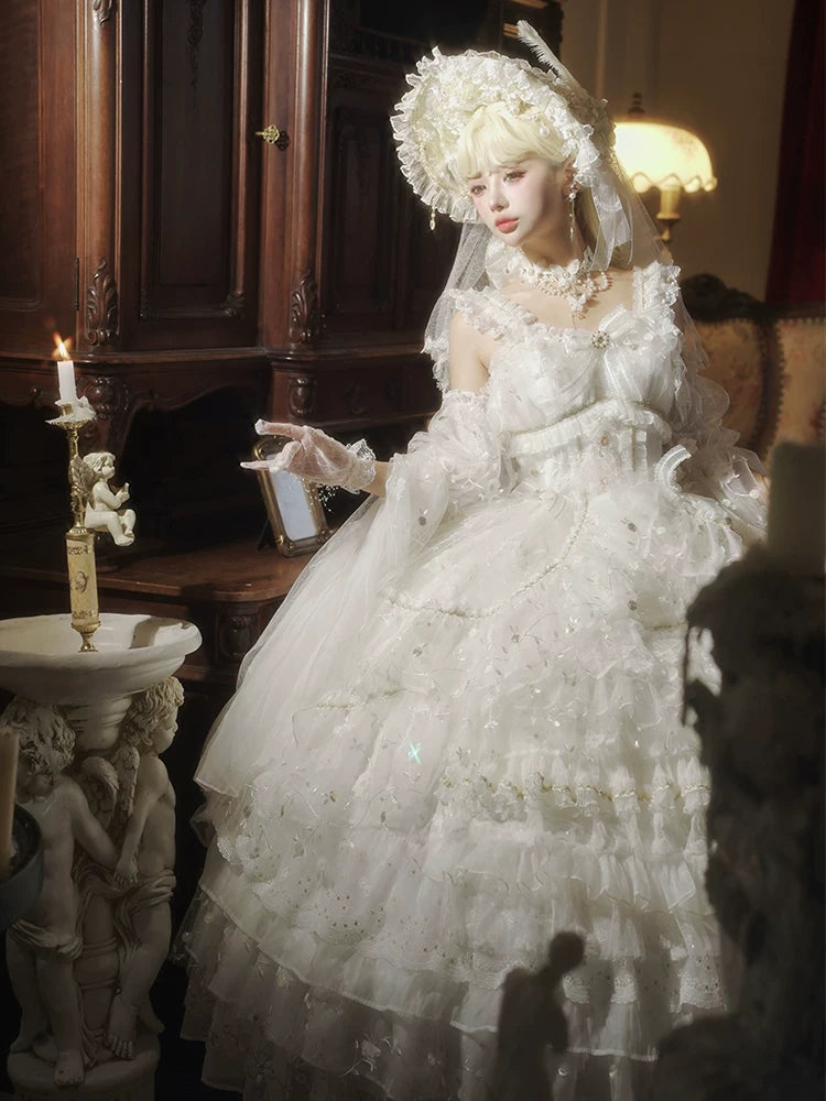 Detail of tiered ruffles and metallic embellishments on the Dream Waltz JSK