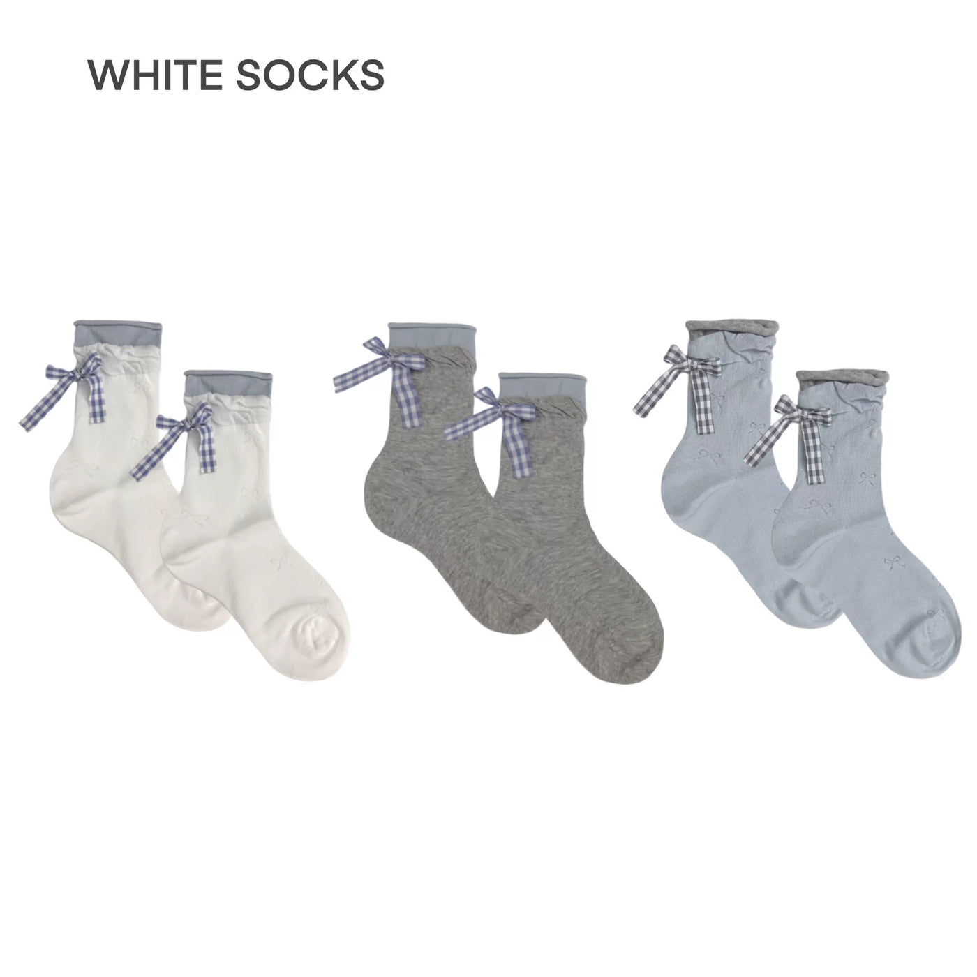 White Socks - Ballet Bow - Mesh Mid-Calf Socks with Bow Detail