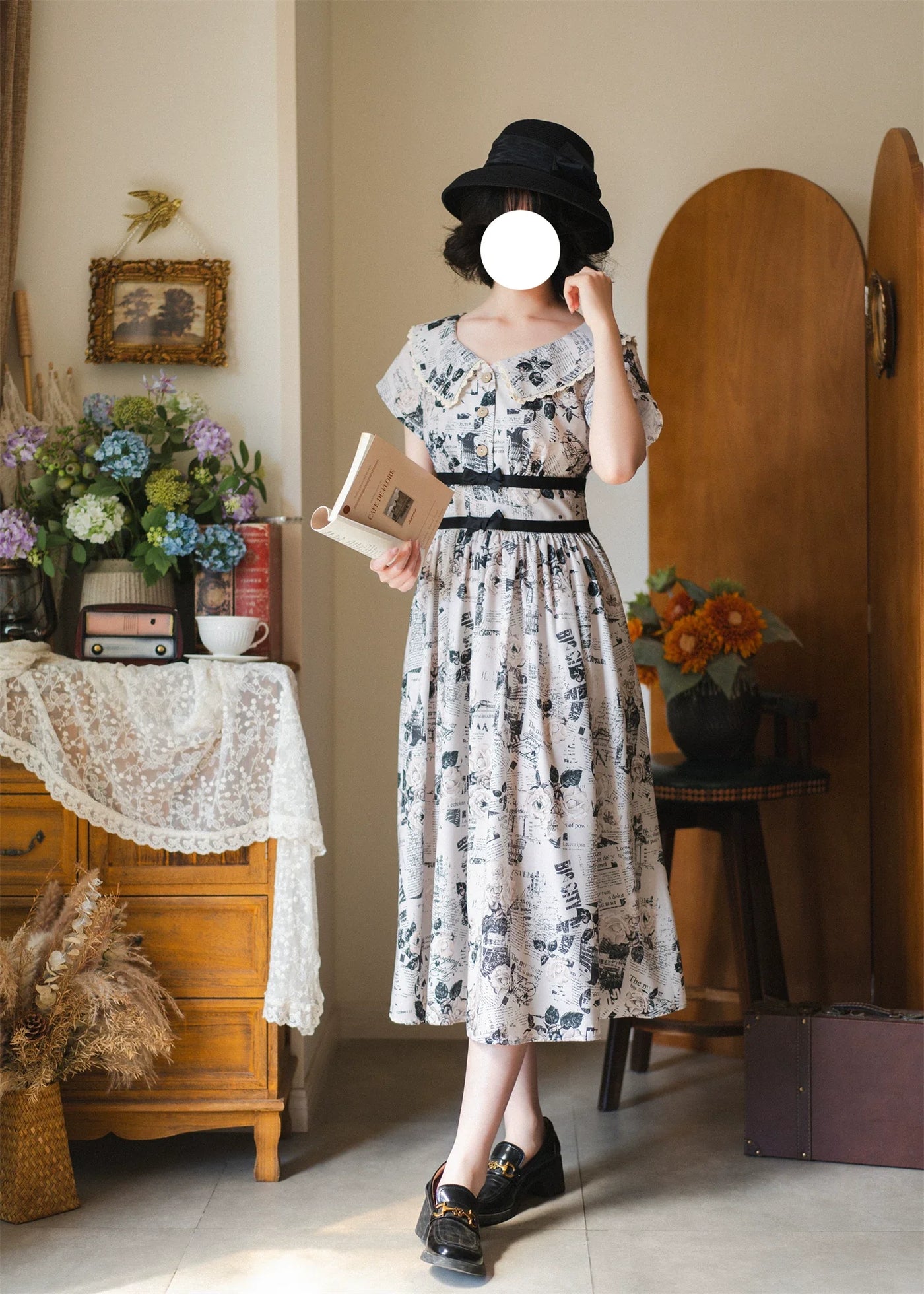 Forest Wardrobe - Forest Holiday - Vintage Classic Lolita Newspaper Printed OP Dress