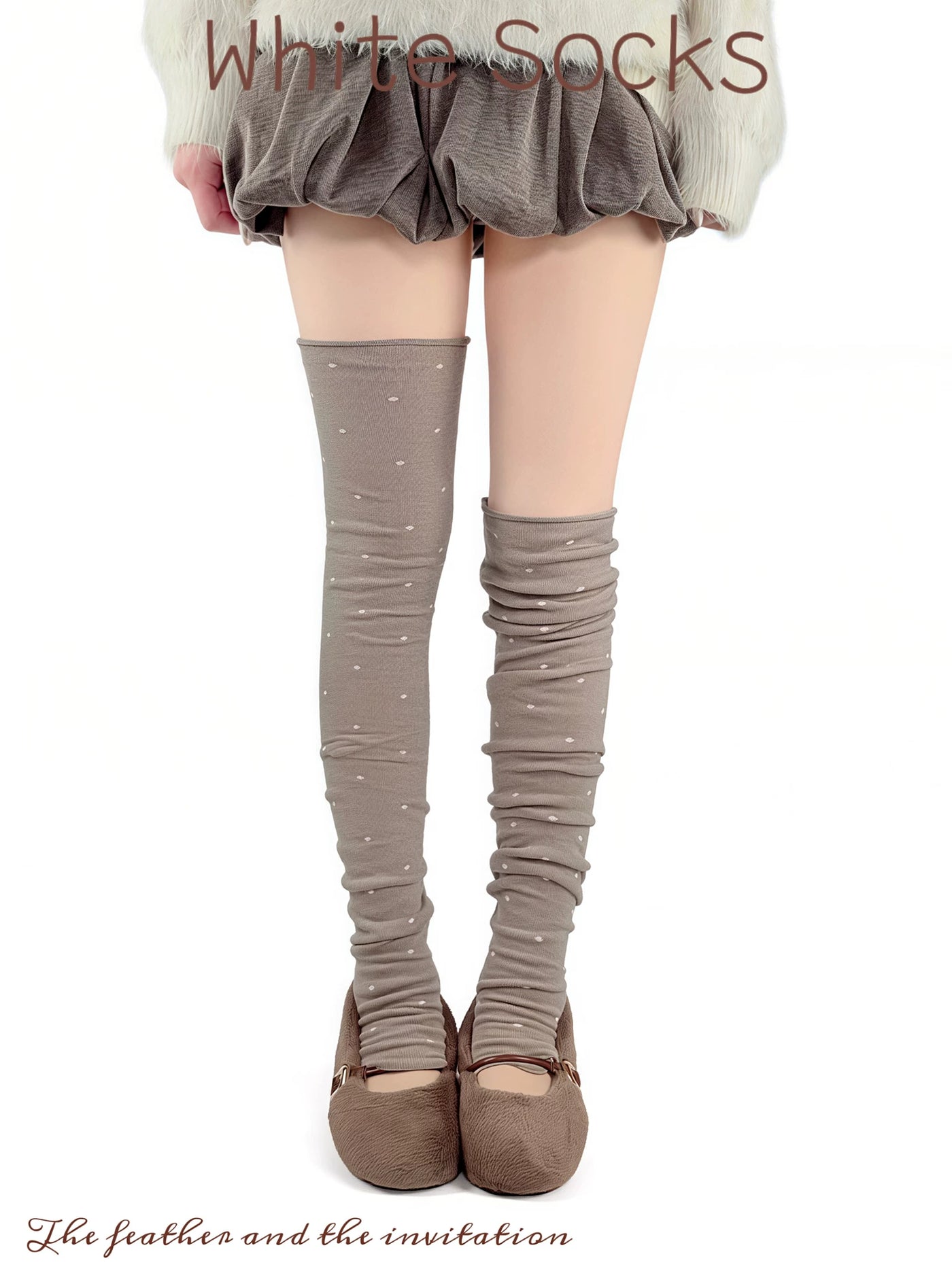 White Socks - Polka Dot Stirrup - Over-the-Knee Socks with Scattered Dots