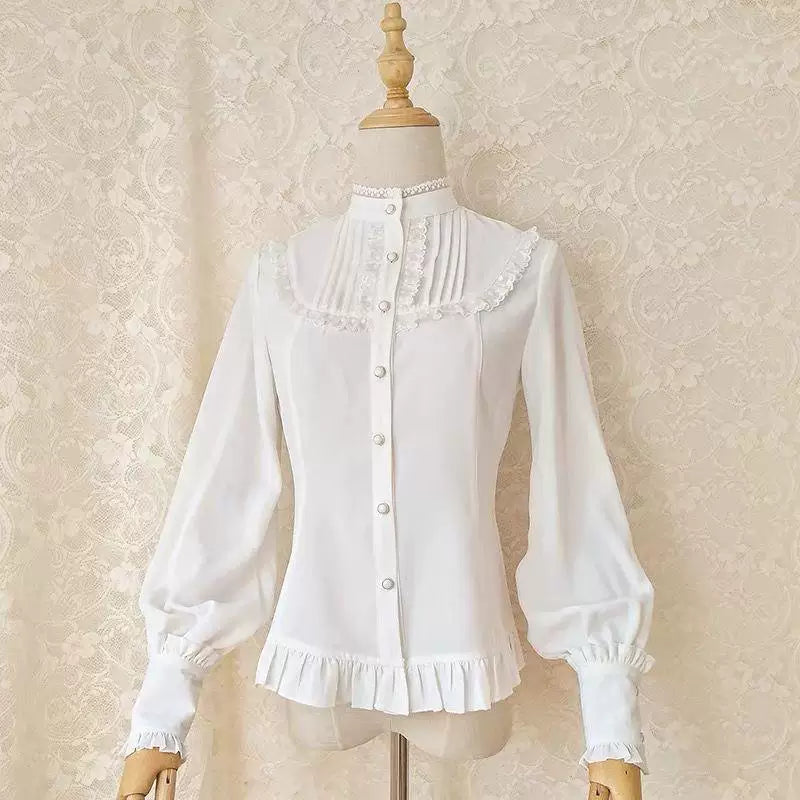 Sweetheart Dream Machine - Pleated Stand Collar - Lolita Blouse with Leg-of-Mutton Sleeves