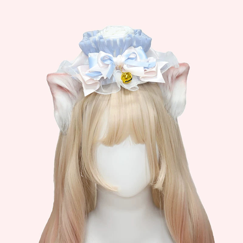 Her Vintage Society - Souffle - Blue or Pink Ballet Hair Clips with Mini Hat and Cat-Ear Styles