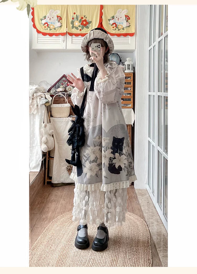 GZYRZ - Black Cat and Lily - Lolita fashion set with black cat and lily motifs