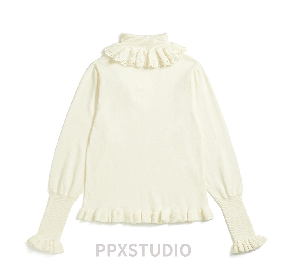 PPX STUDIO - Sweet Woolen - Sweet Lolita sweater with a flounced high collar