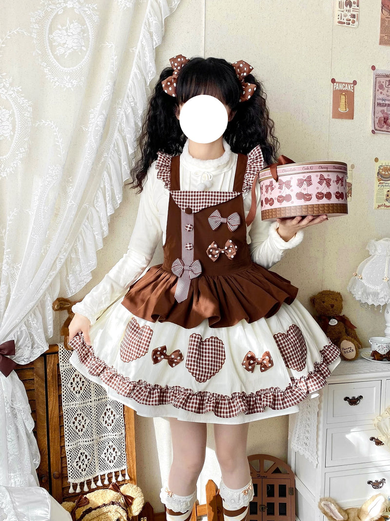White Tea Story - Sweet Lolita - Tiered gingham check skirt with bow