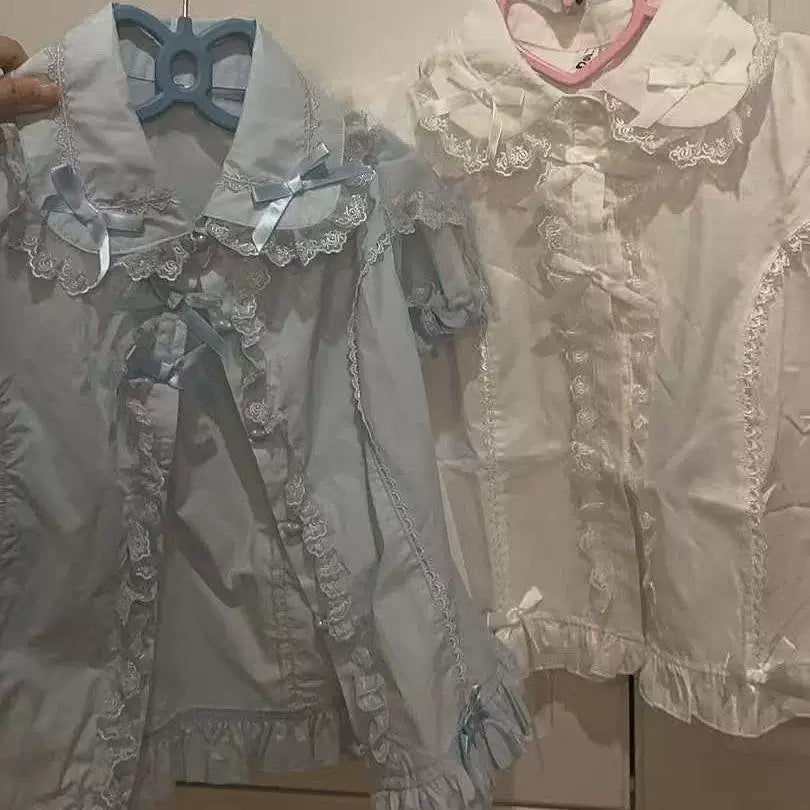 Sweetheart Dream Machine - Summer Ribbon Lace - Short-sleeve blouse with a ruffled lace collar