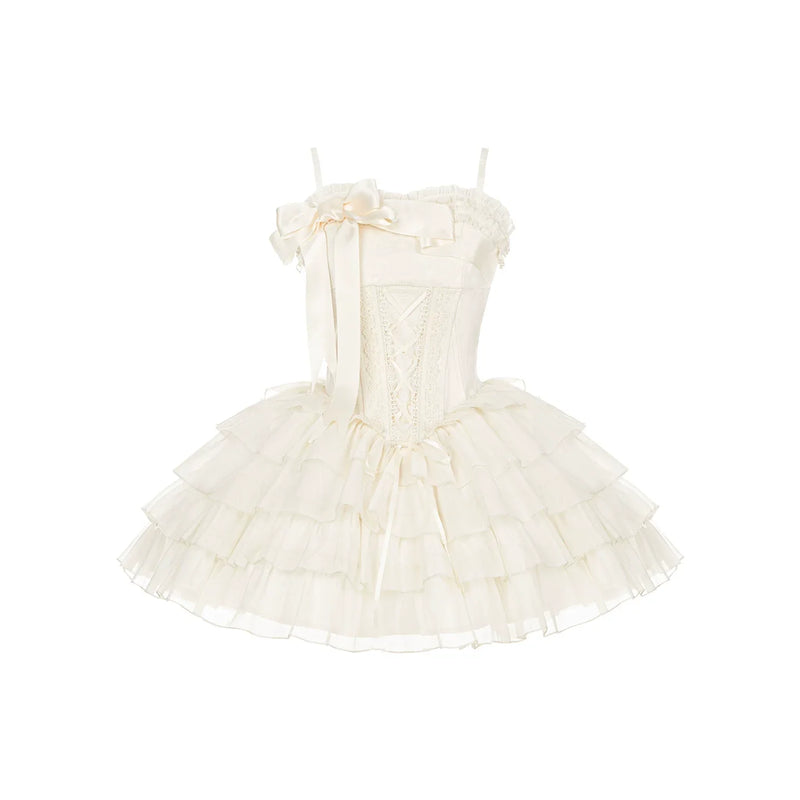 MistKiss Lily - Classic Lolita Tiered Hem JSK Dress, Fishbone Waist (L M S) 45318:853779