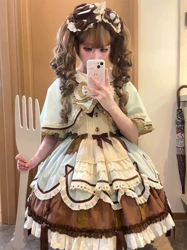 Creamy - Mint Chocolate - Mint JSK Set with a Tiered Skirt, Inner Layer and Cape