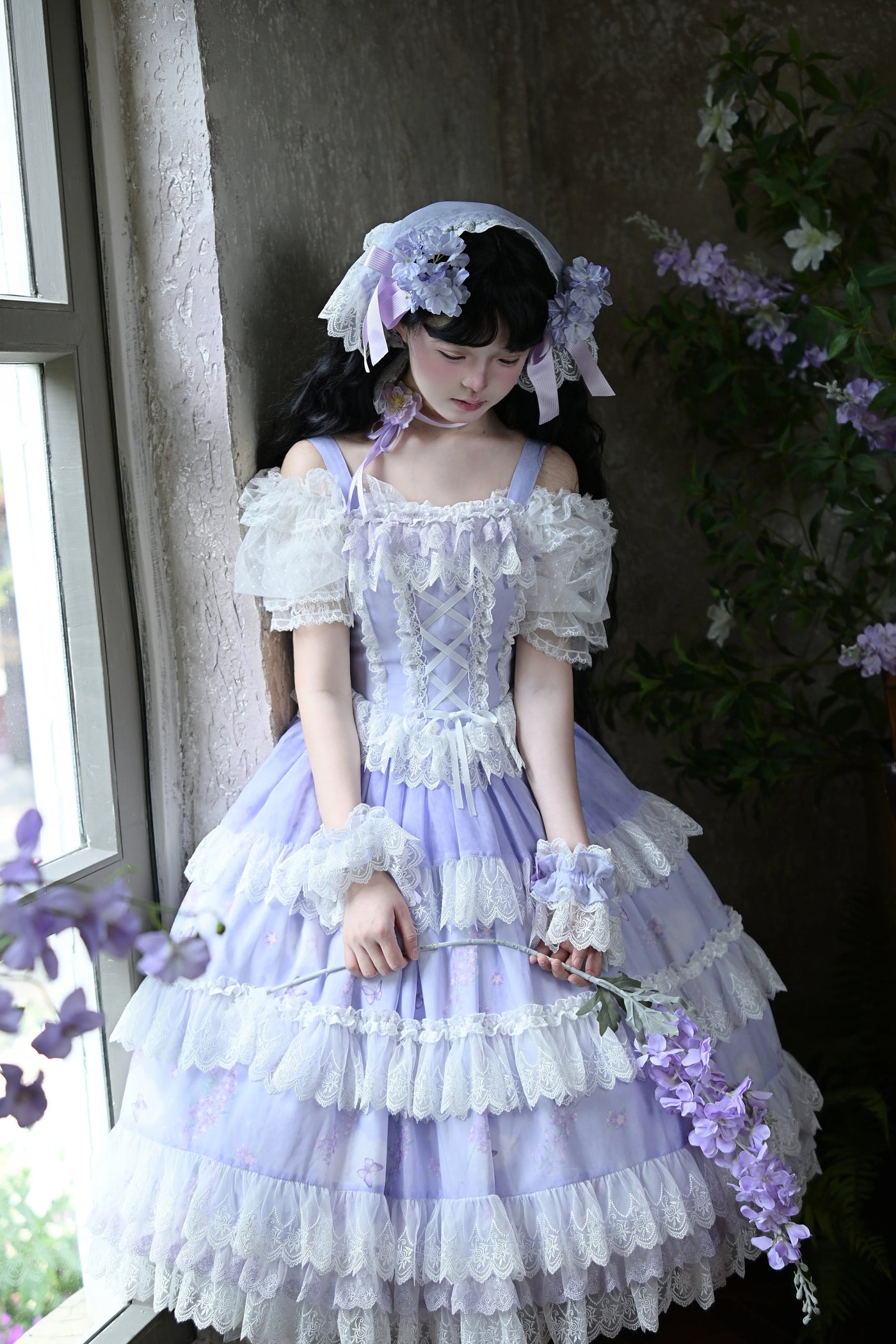 Jiujiu Original - Classical Lolita Lavender Coord - Tiered lace dress