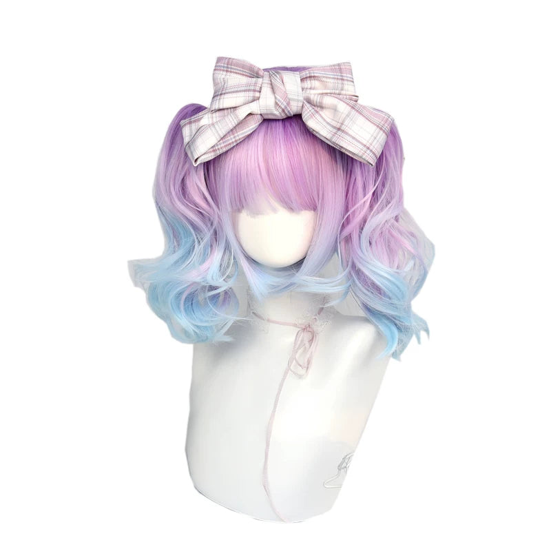 Blue-purple gradient bob hairpiece with twin ponytails - view 5