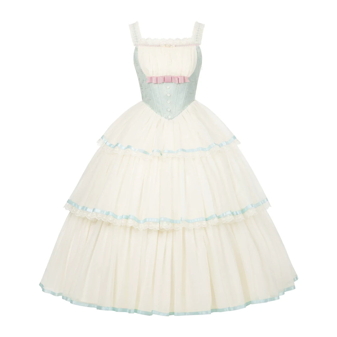 Sea Salt Soda - Classic Lolita Adjustable Corset JSK Dress, Tiered Tulle Hem (L M S) 45257:856368