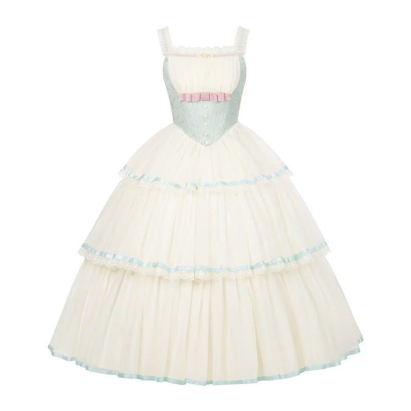 Sea Salt Soda - Classic Lolita Adjustable Corset JSK Dress, Tiered Tulle Hem (L M S) 45257:856368