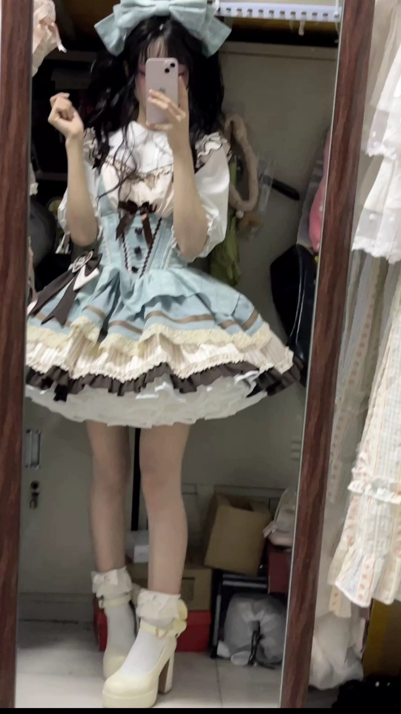 Creamy - Mint Chocolate - Jumperskirt Set with Waist Bow