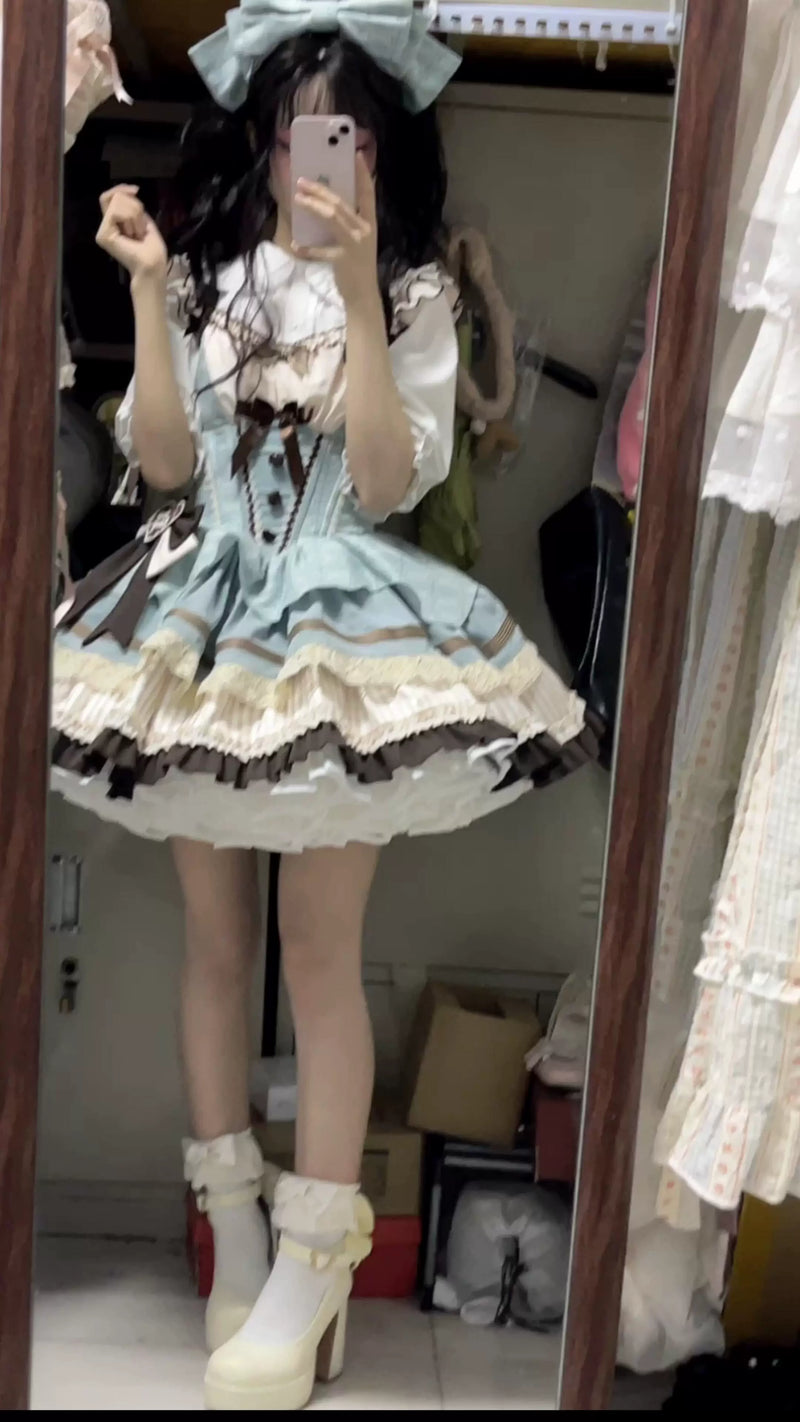 Creamy - Mint Chocolate - Jumperskirt Set with Waist Bow