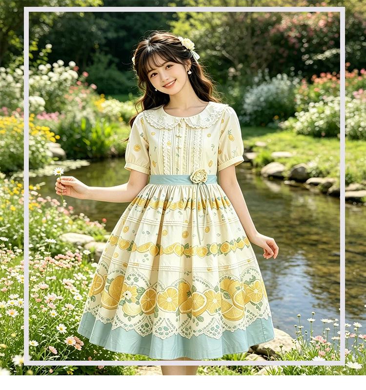 Yueele - Lemon Garden - Plus-Size Sweet Lolita OP Dress - detail view 6