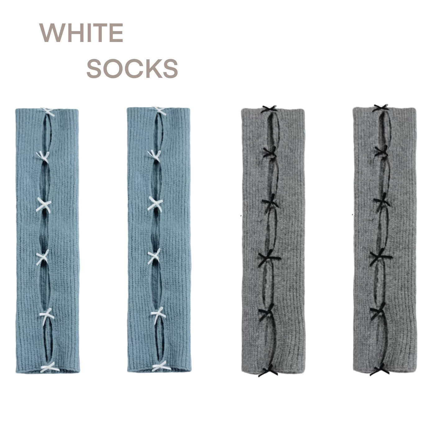 White Socks - School Ballet - Mid-Calf Slouch Socks with Ribbon Bows