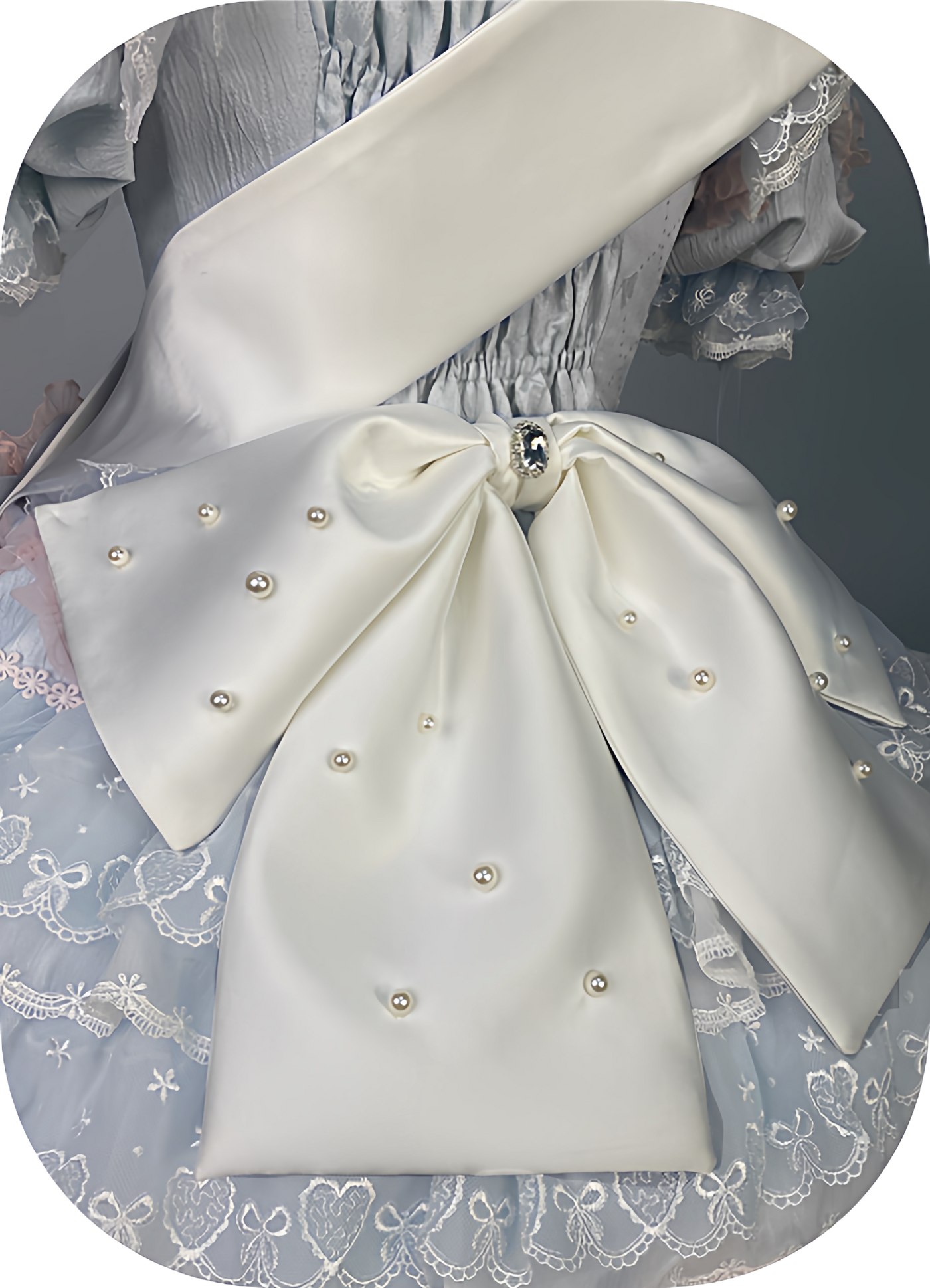 rosedecheese - Asagiri Letter - Powder-Blue and Pink OP Dress with Layered Bows