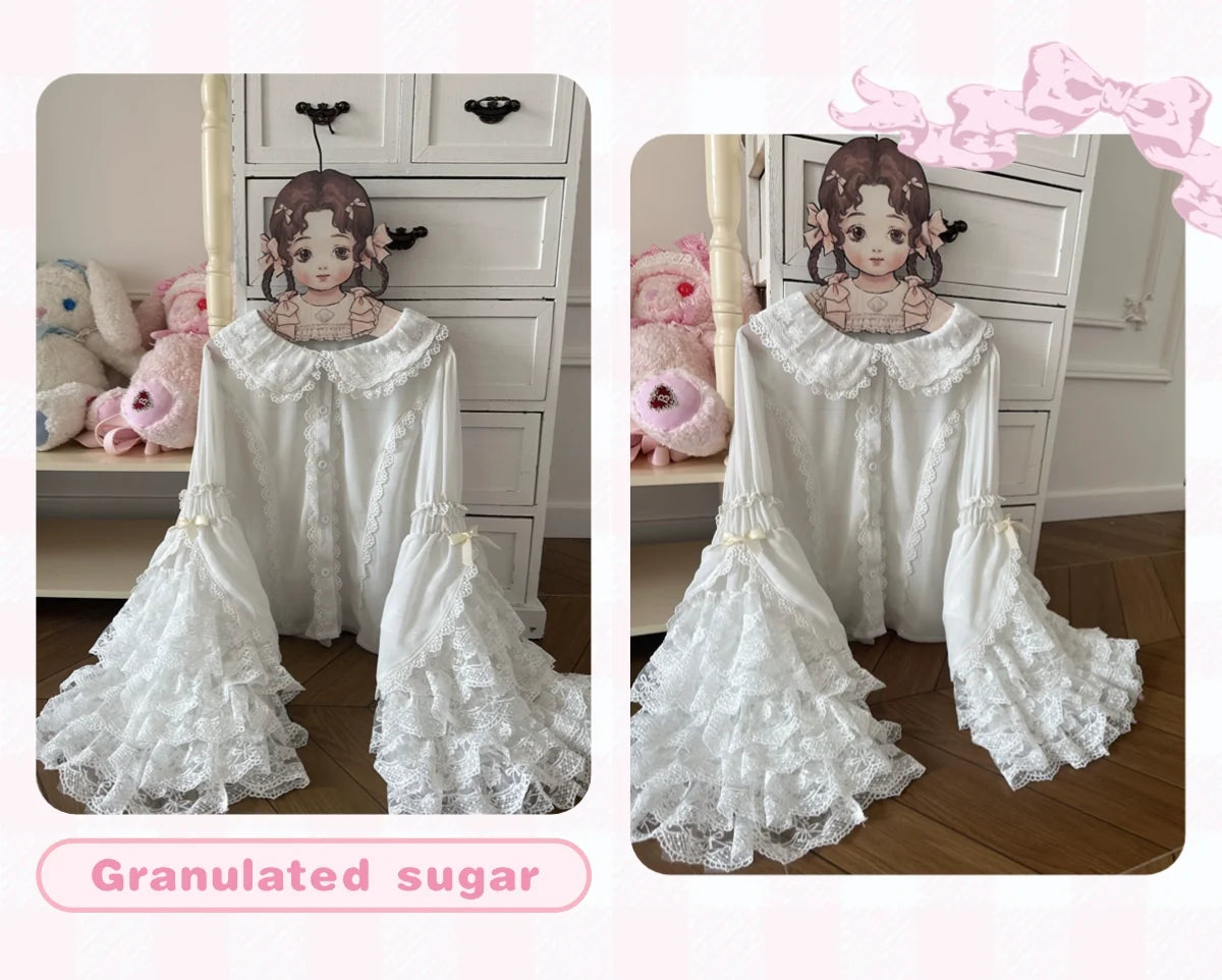 Qianmu - Granulated Sugar - Doll-like Sweet Lolita Lace Blouse, Hime Sleeve