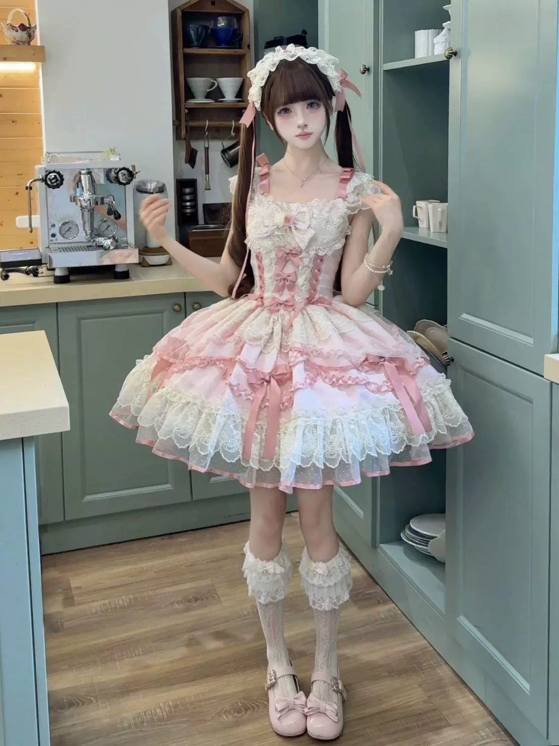 Sweetheart Dream Machine - Rose Poem Ballet - Strappy JSK dress with lace ruffles and ribbon bows