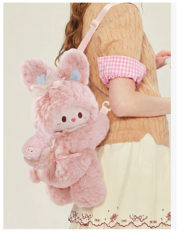 LambGuli - Rubitu Plush Friends - Pink Rabbit or White Lamb Plush Bag with Animal Motifs