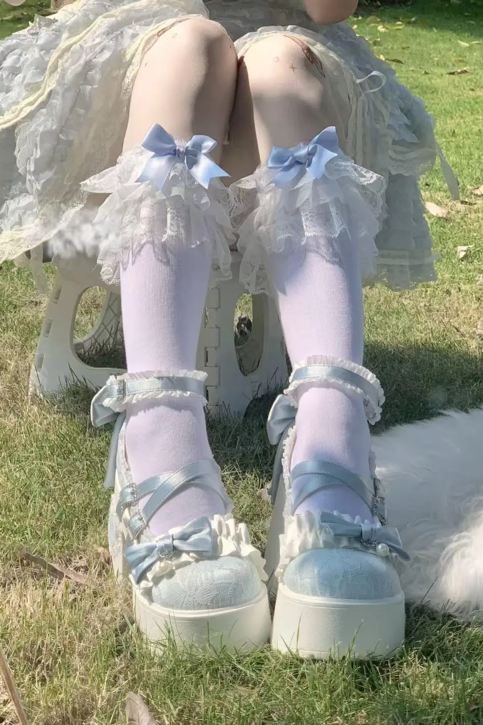 Fantasy Doll - Autumn Winter Lace Bow - Calf and Short Socks with Lace, Ribbons and Bows