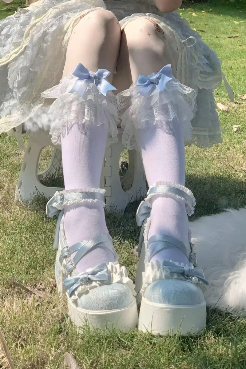 Fantasy Doll - Autumn Winter Lace Bow - Calf and Short Socks with Lace, Ribbons and Bows