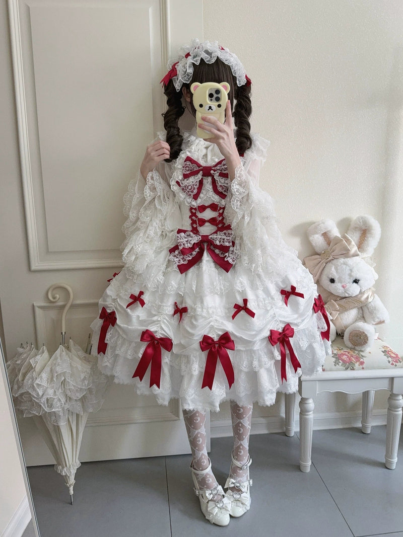 Sugar Girl - Satin Gift Box - Sweet Lolita JSK Dress, Bows and Layered Lace