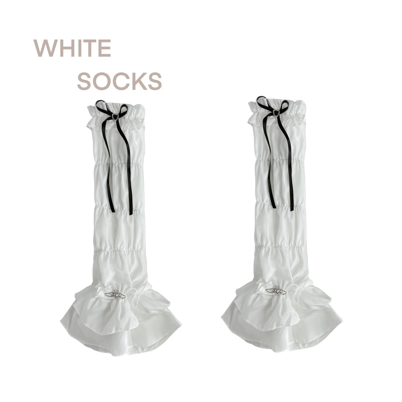 White Socks - Ballet Ruffle - Layered Ruffle Calf Sock Covers with Ribbon Ties