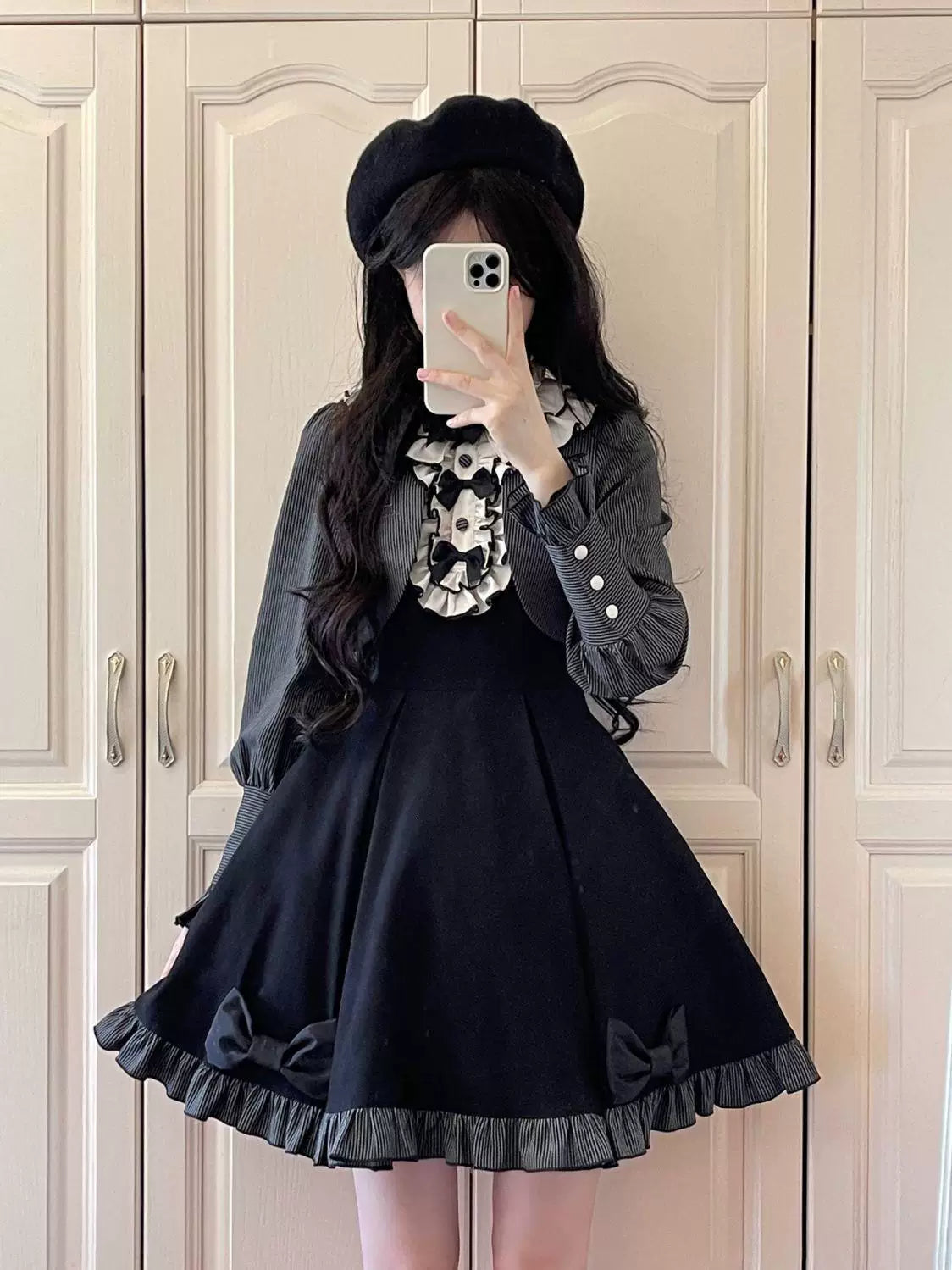 Sweetheart Dream Machine - Violet Serenade - Faux Two-Piece Long-Sleeve OP Dress with Ruffled Bib Front