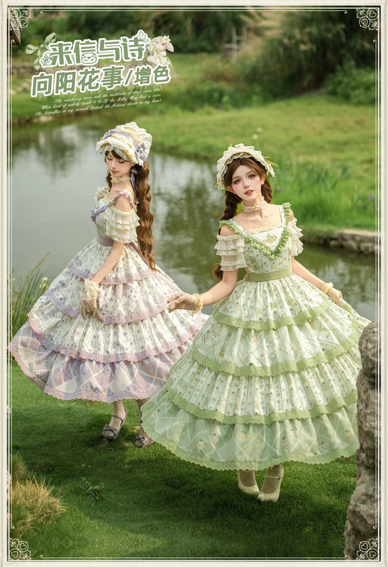 With PUJI - Letter and Poetry Sunflower Matters - Country Lolita JSK Embroidered Printed Lolita Dress detail view 6