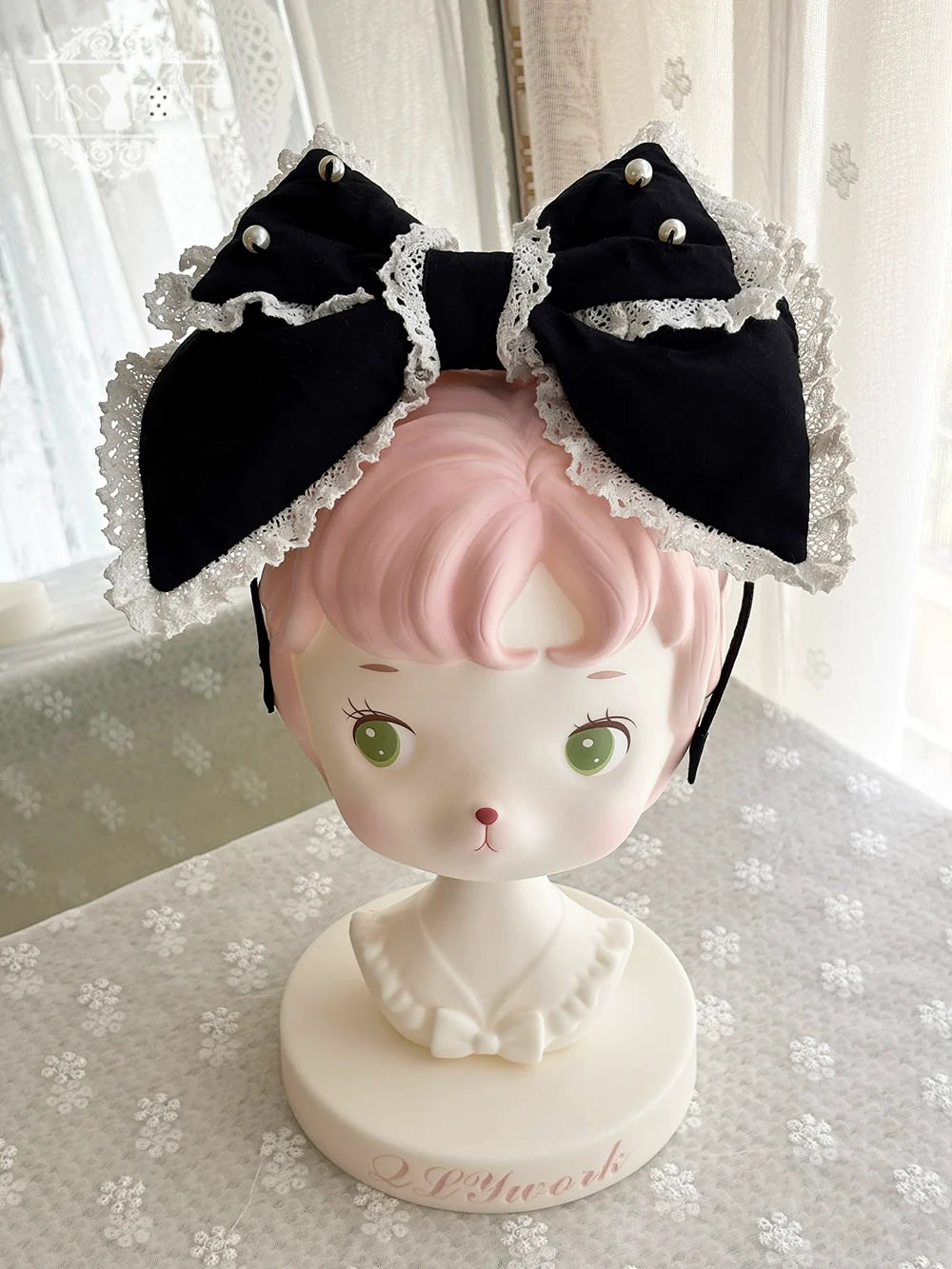 Vintage Petal Rabbit - Old School Lolita Headdress Suit With Bunny Ear A black padded large KC only