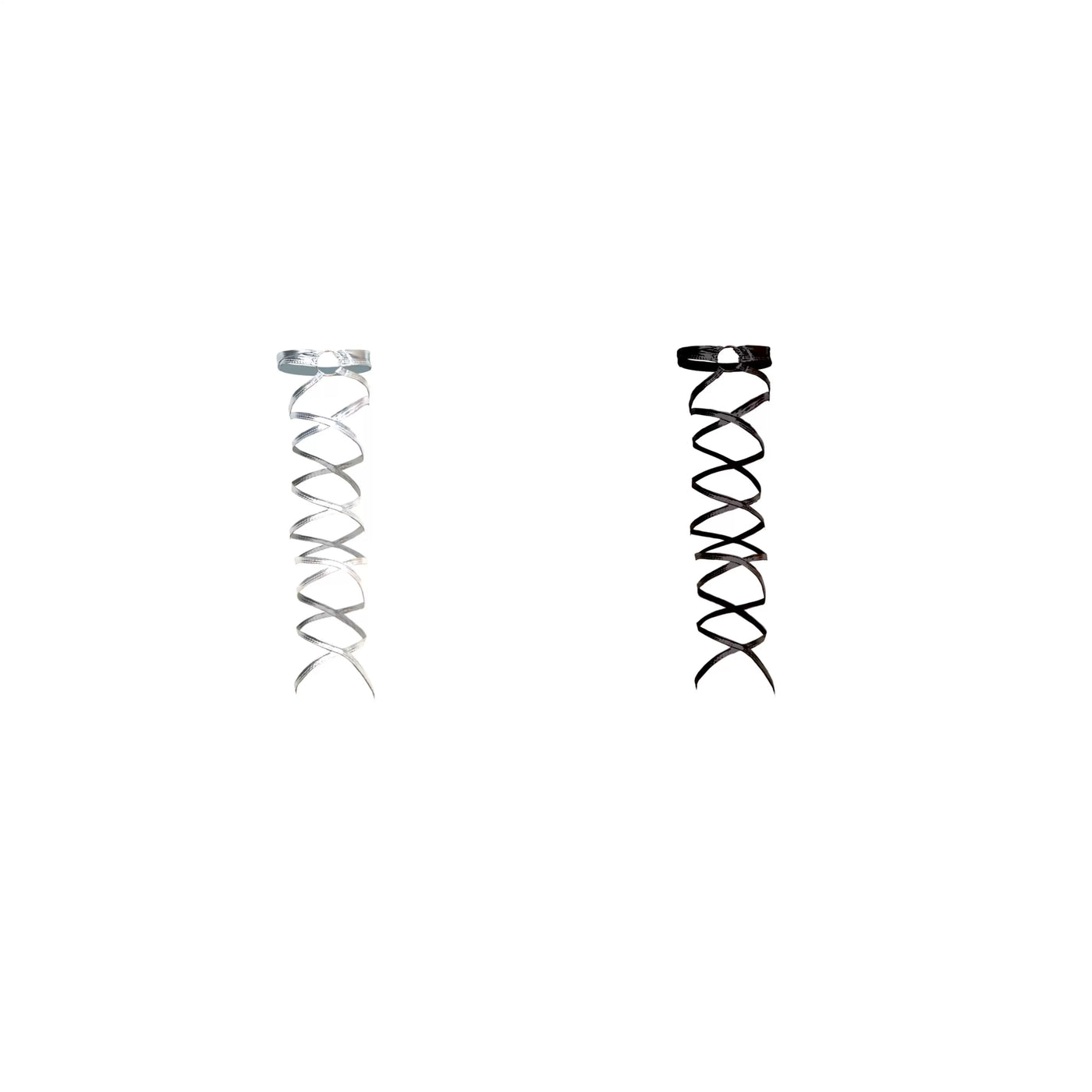 Silver and black wraparound leg-warmer designs displayed separately on a white background.