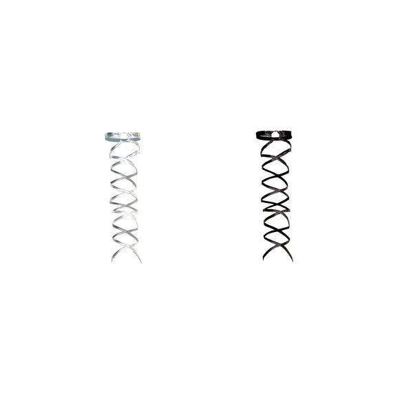 Silver and black wraparound leg-warmer designs displayed separately on a white background.