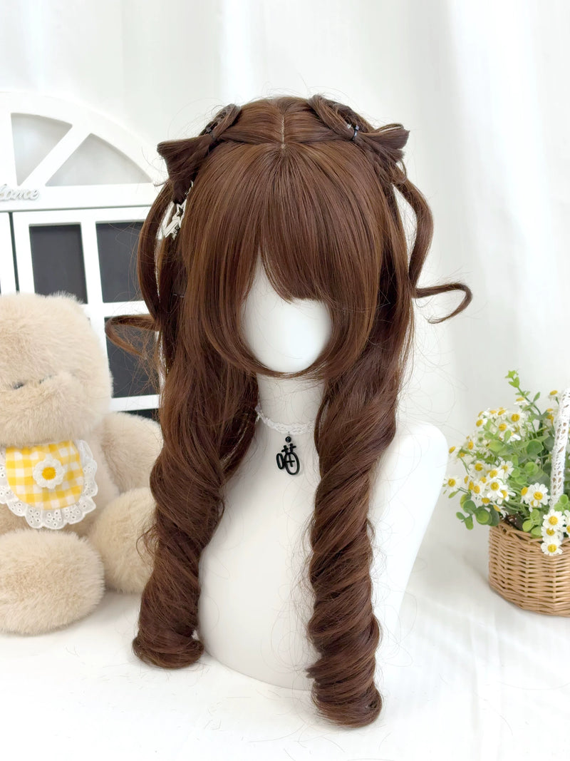 Chocolate brown braided cat-ear wig - view 5