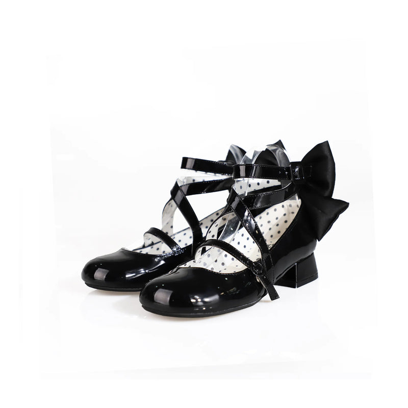 MODO Follow in the Moonlight Cross-Strap Bow Lolita Shoes – Black – view 18