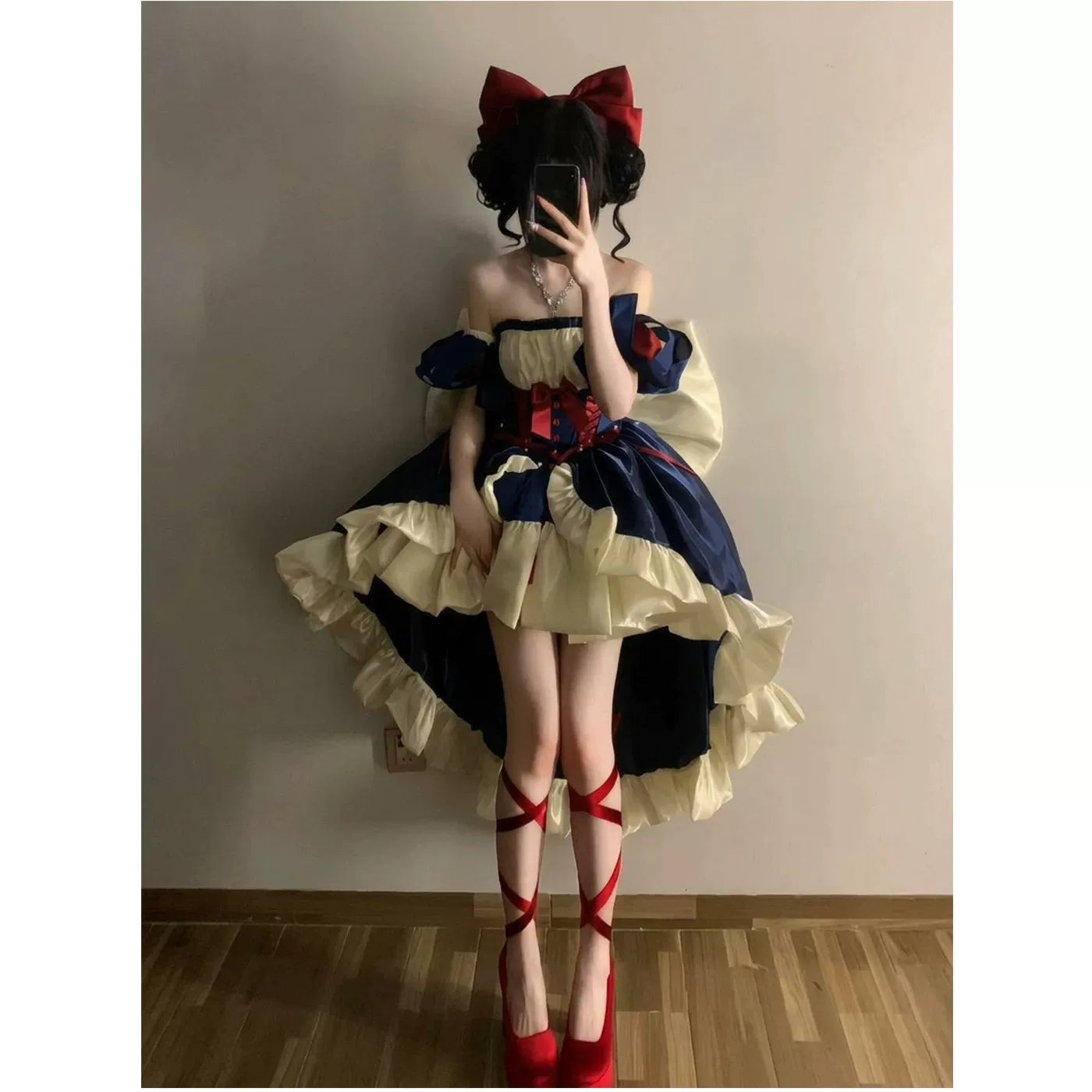 Creamy - Navy and Ivory Princess - Five-piece OP dress set with a large bow