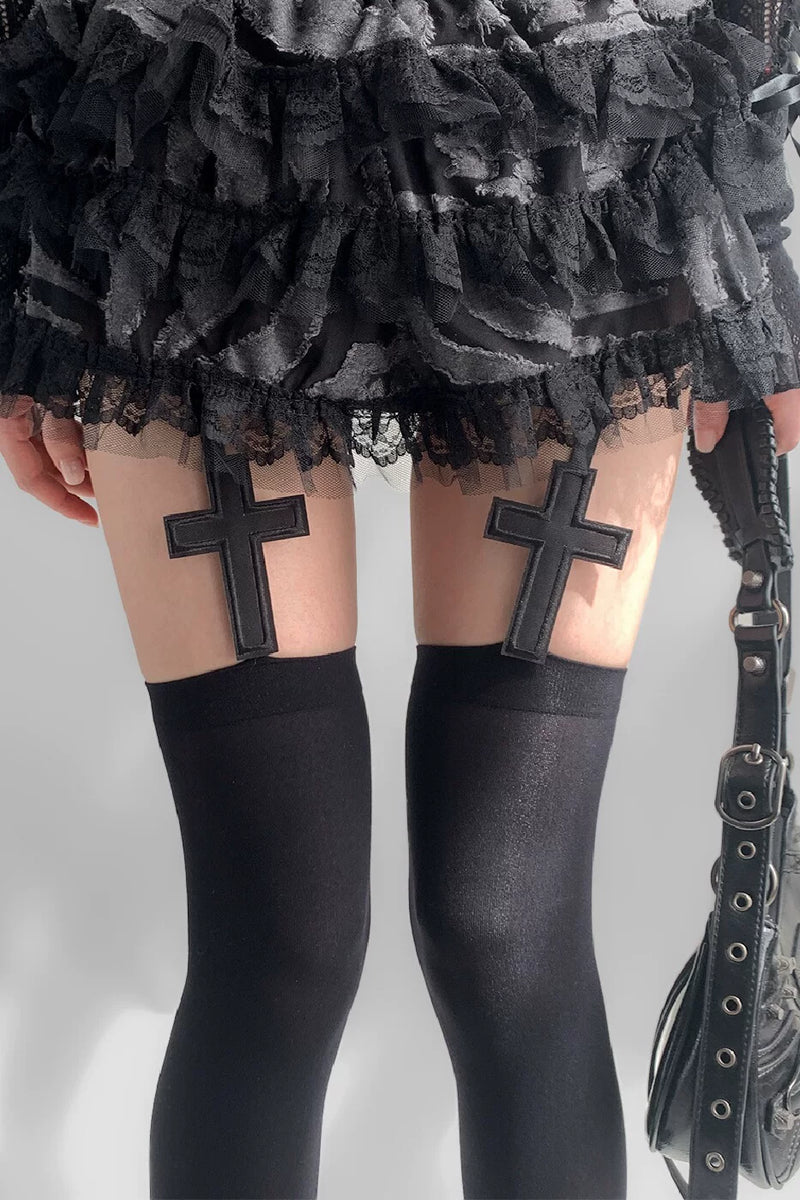 Fantasy Doll - Floral Openwork - Suspender-Style Lace Tights with Thigh Straps