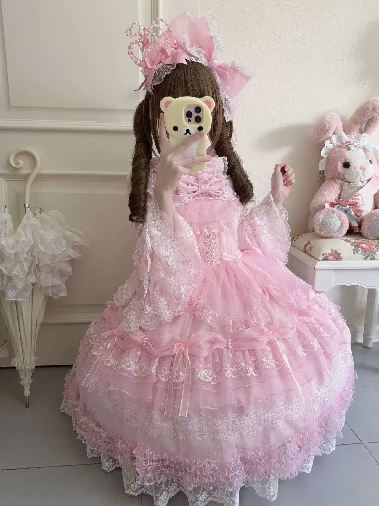 Sugar Girl - Sugar Knot - Sweet Lolita Chiffon JSK, Tiered Skirt, Doll-Like