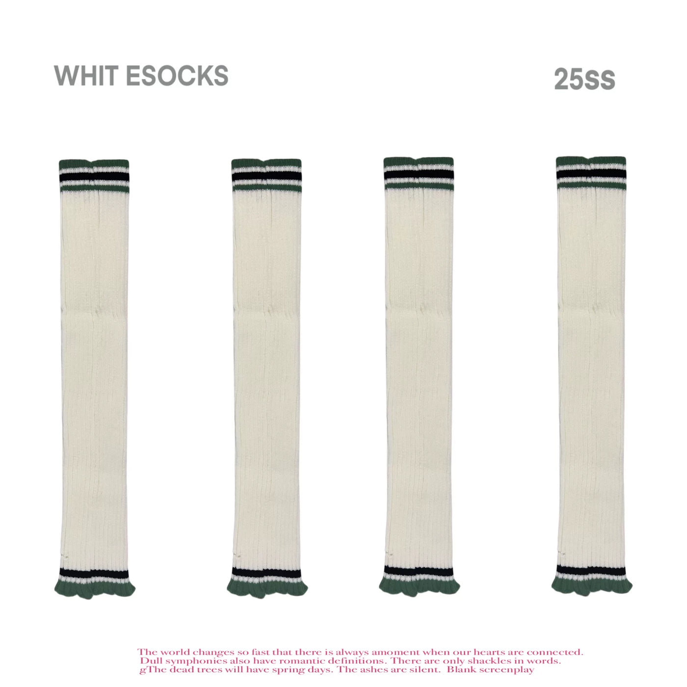 White Socks - Academy Stripe - Over-the-knee knitted leg-warmer socks with striped cuffs