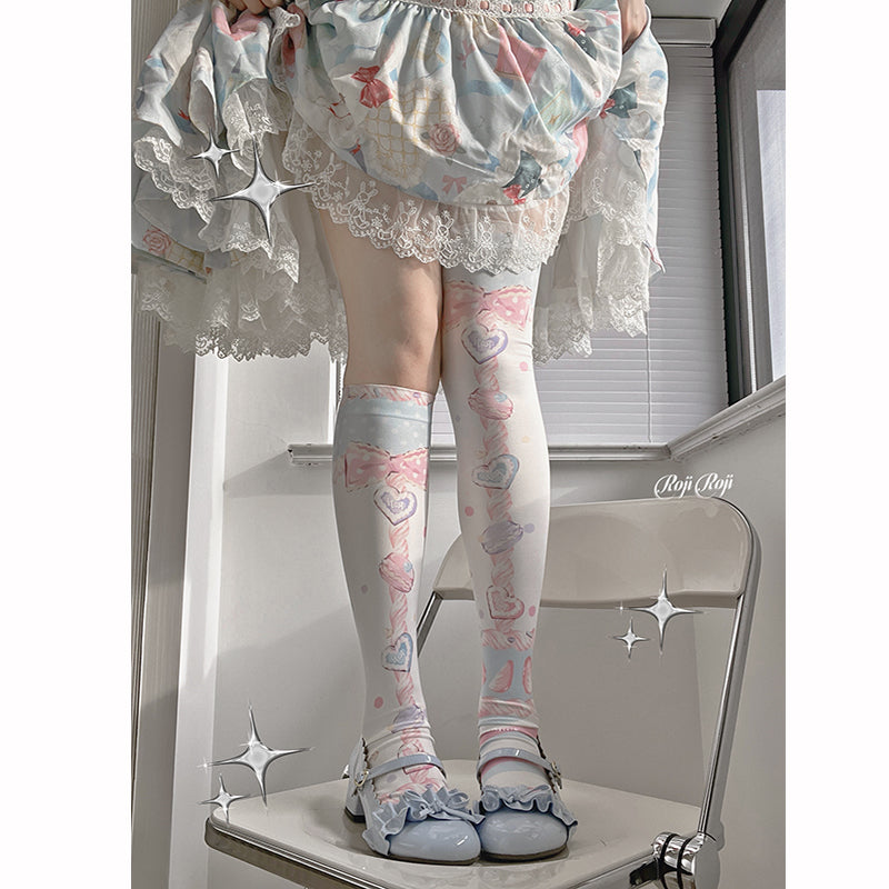 Roji Roji - Macaron Printed Lolita Knee - Stockings Socks
