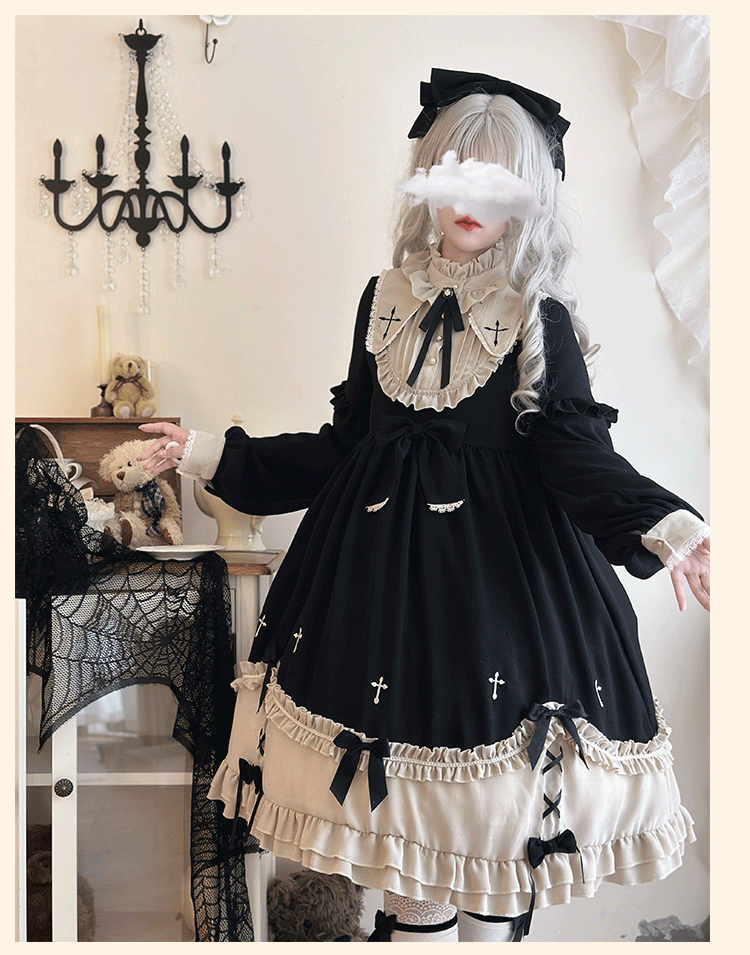Niu Niu - Plus Size Gothic Lolita Winter OP - Dress, Cross Embroidery OP Dress