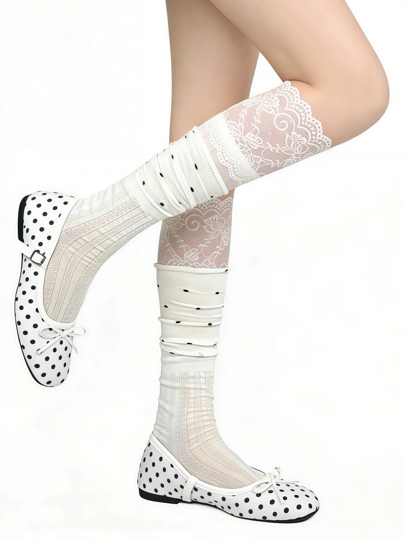 White Socks - Polka Dot - Mid-Calf Socks