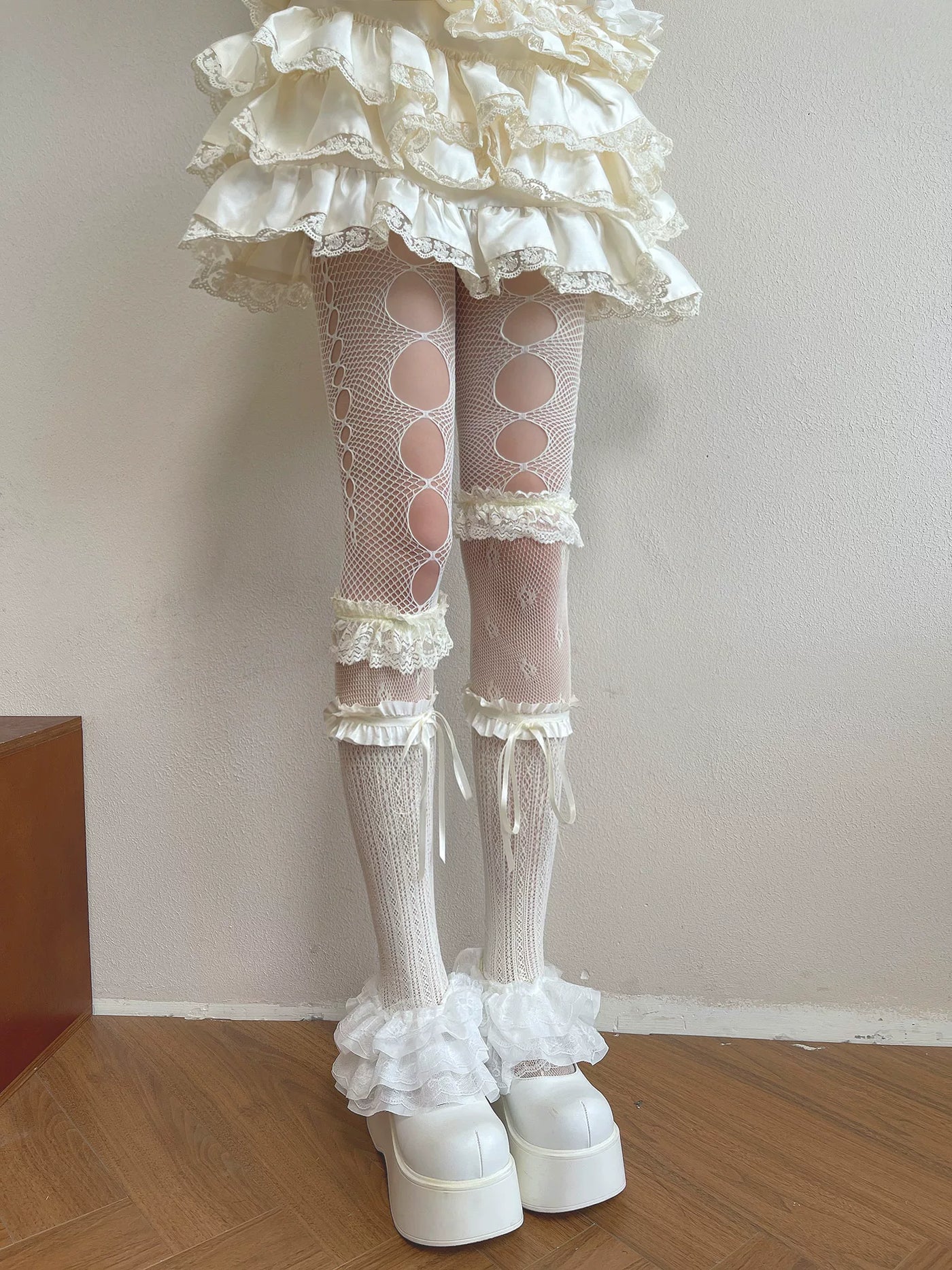 Sock Noble - Cream Cutout - Tights or lace stocking covers with wide lace trim