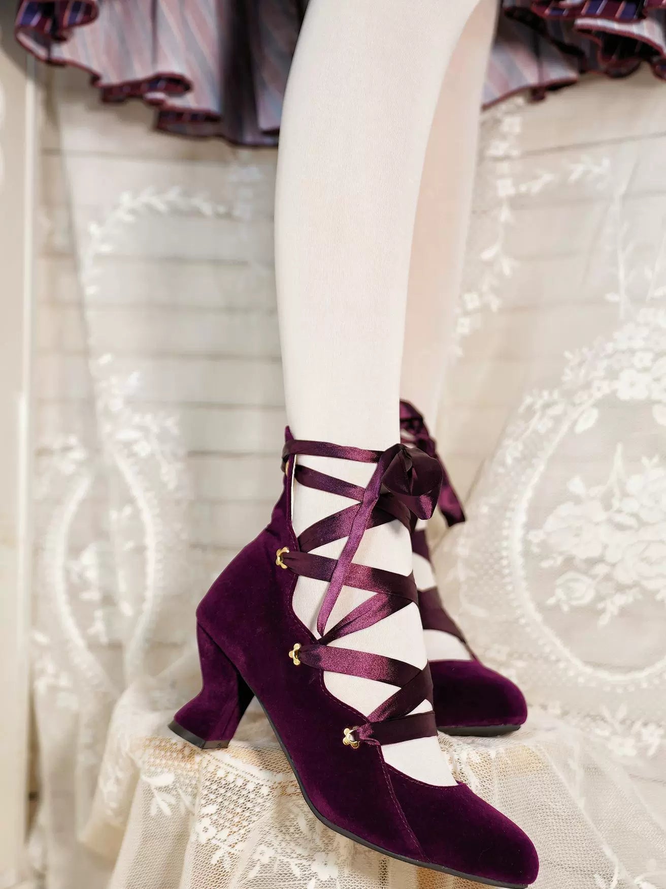 MR.Qiutian - Forbidden Dance - Velvet Lolita Shoes with Adjustable Lace-Up Straps - product detail 5