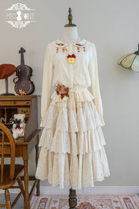 Miss Point - Chubby Fox in the Forest - Customized Lolita Skirt Embroidery Lace Cotton Lolita Skirt - L (pre-order)
