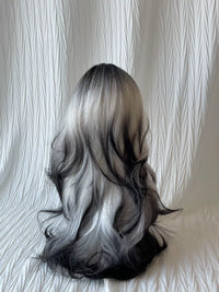 Kunkun Fish - Ink Between Clouds - black-to-white gradient long curly wig - Black-to-White Gradient + Wig Cap