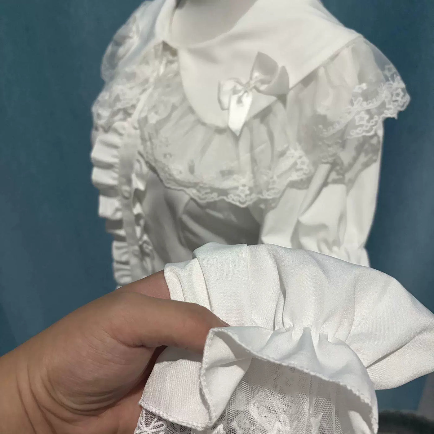Sweetheart Dream Machine - Doll Lace - White Lace-Collar Long-Sleeve Blouse