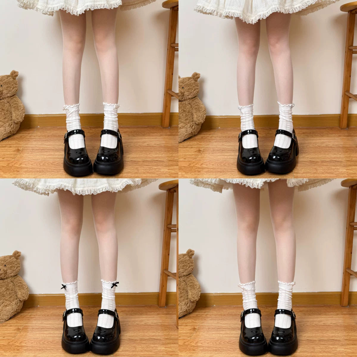 Chubby Bear Tales - Taotao - Thick Mid-Calf Slouch Socks with Bow Detail